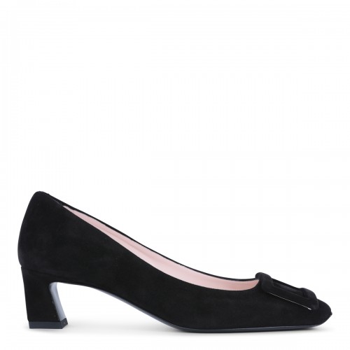 BLACK LEATHER TROMPETTE PUMPS