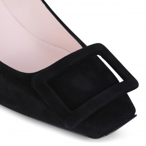 BLACK LEATHER TROMPETTE PUMPS