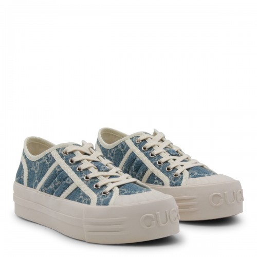 BLUE AND WHITE LEATHER SNEAKERS