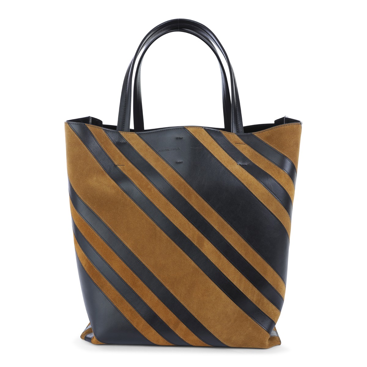 BLACK AND BROWN LEATHER TOTE BAG