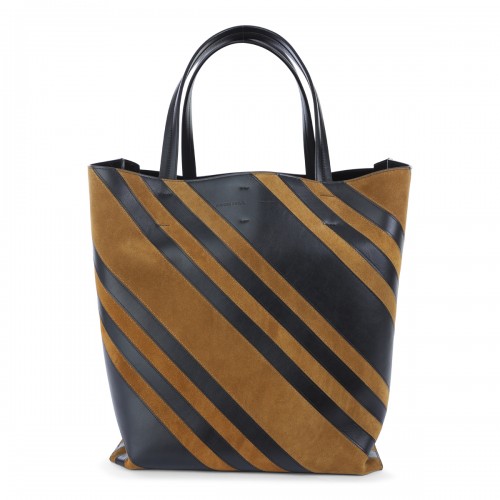 BLACK AND BROWN LEATHER TOTE BAG