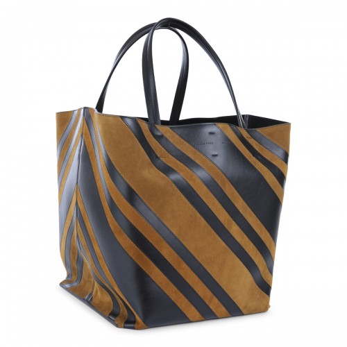 BLACK AND BROWN LEATHER TOTE BAG