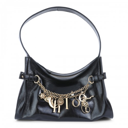 BLACK LEATHER HOBO SHOULDER BAG