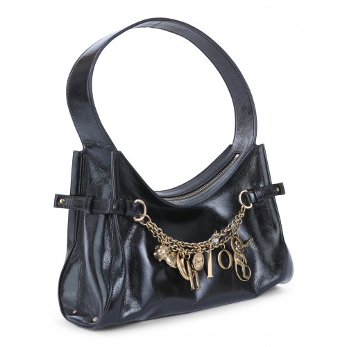 BLACK LEATHER HOBO SHOULDER BAG