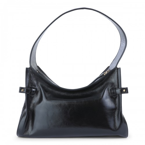 BLACK LEATHER HOBO SHOULDER BAG