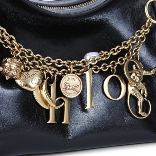 BLACK LEATHER HOBO SHOULDER BAG