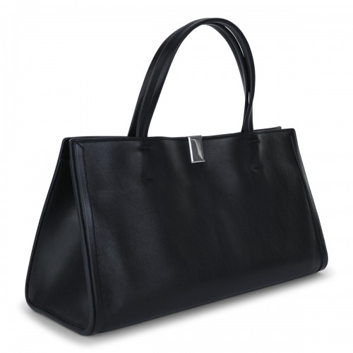 BLACK LEATHER TOP HANDLE BAG