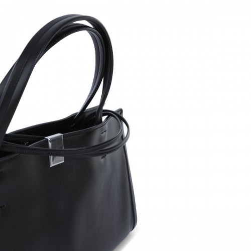 BLACK LEATHER TOP HANDLE BAG