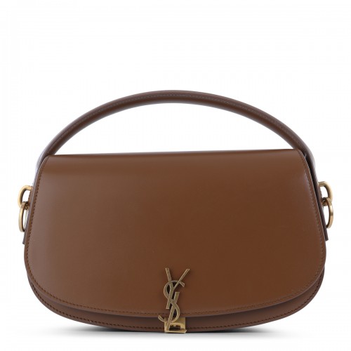 BROWN LEATHER VOLTAIRE SHOULDER BAG