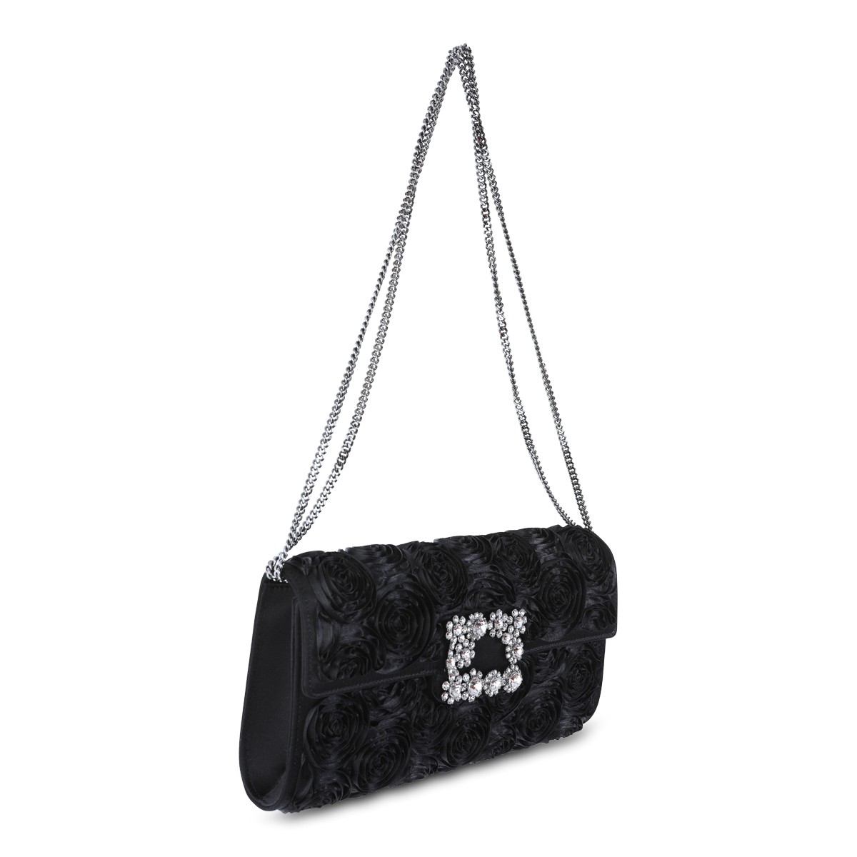 BLACK LEATHER FLAP FLOWER CLUTCH BLACK LEATHER FLAP FLOWER CLUTCH