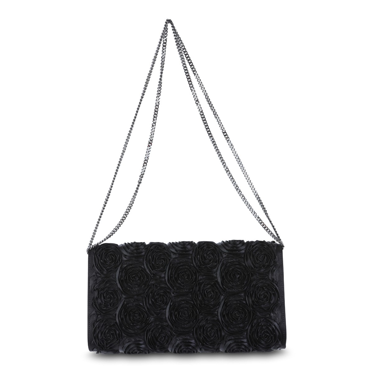 BLACK LEATHER FLAP FLOWER CLUTCH BLACK LEATHER FLAP FLOWER CLUTCH