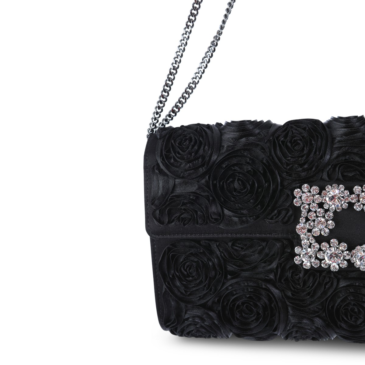 BLACK LEATHER FLAP FLOWER CLUTCH BLACK LEATHER FLAP FLOWER CLUTCH