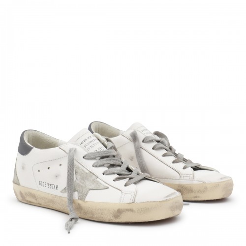 WHITE AND GREY LEATHER SUPER STAR SNEAKERS