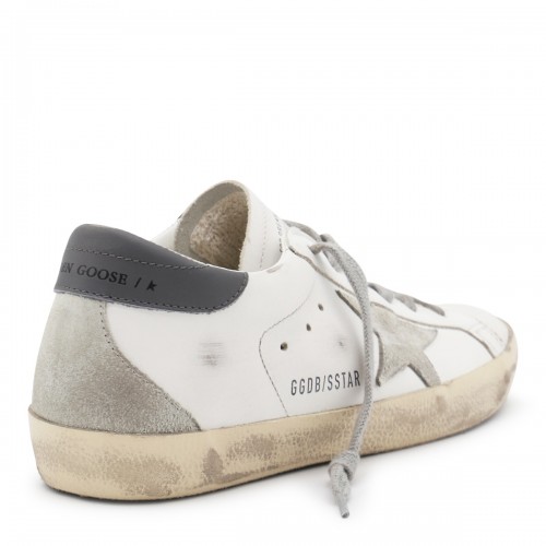 WHITE AND GREY LEATHER SUPER STAR SNEAKERS