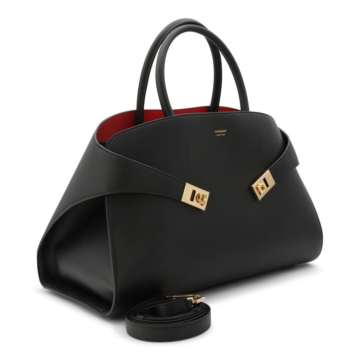BLACK LEATHER HUG M SHOULDER BAG