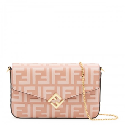 PINK LEATHER WALLET ON CHAIN FF DIAMONDS MINI BAG