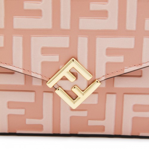 PINK LEATHER WALLET ON CHAIN FF DIAMONDS MINI BAG