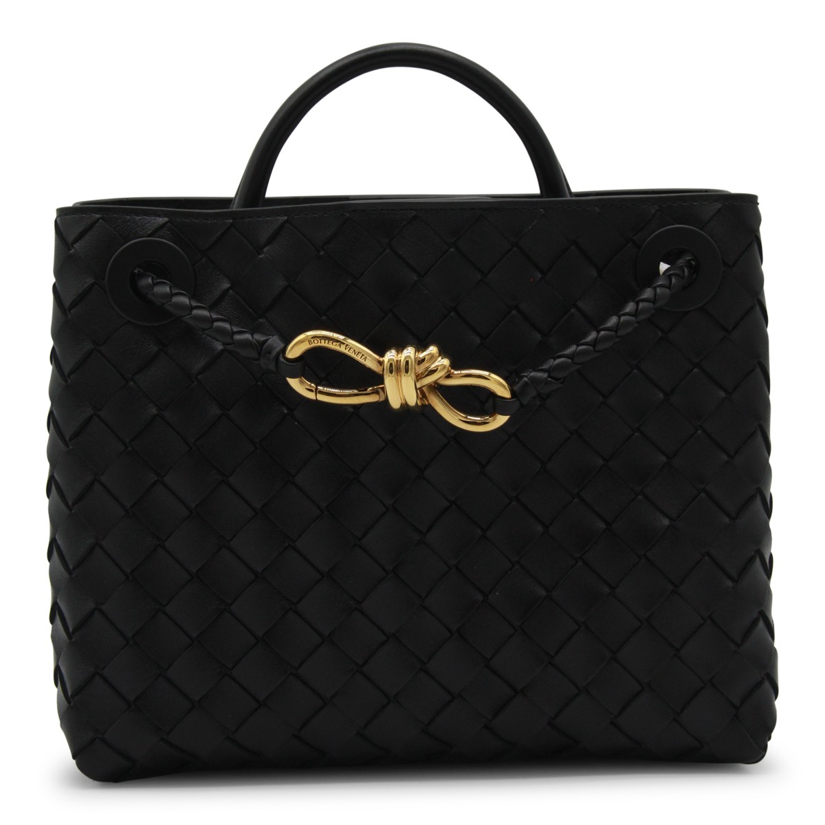 BLACK LEATHER ANDIAMO SMALL TOP HANDLE BAG
