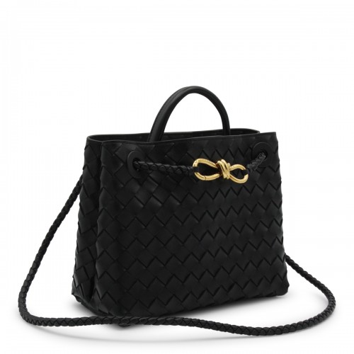 BLACK LEATHER ANDIAMO SMALL TOP HANDLE BAG