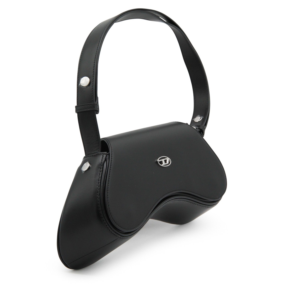 BLACK LEATHER PLAY SHOULDER BAG