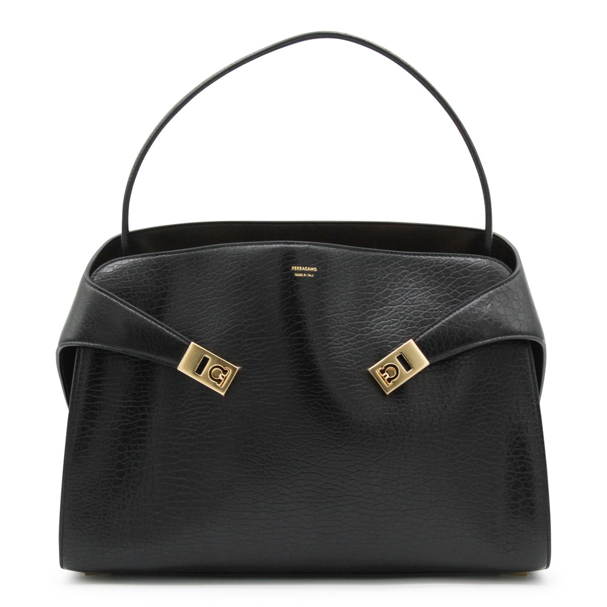 BLACK LEATHER HUG M SHOULDER BAG