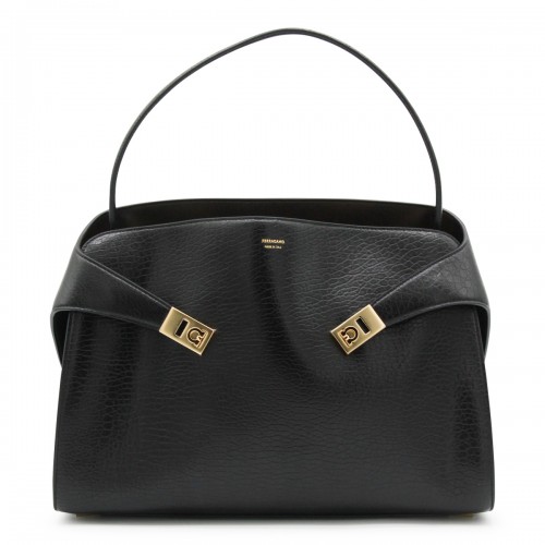 BLACK LEATHER HUG M SHOULDER BAG