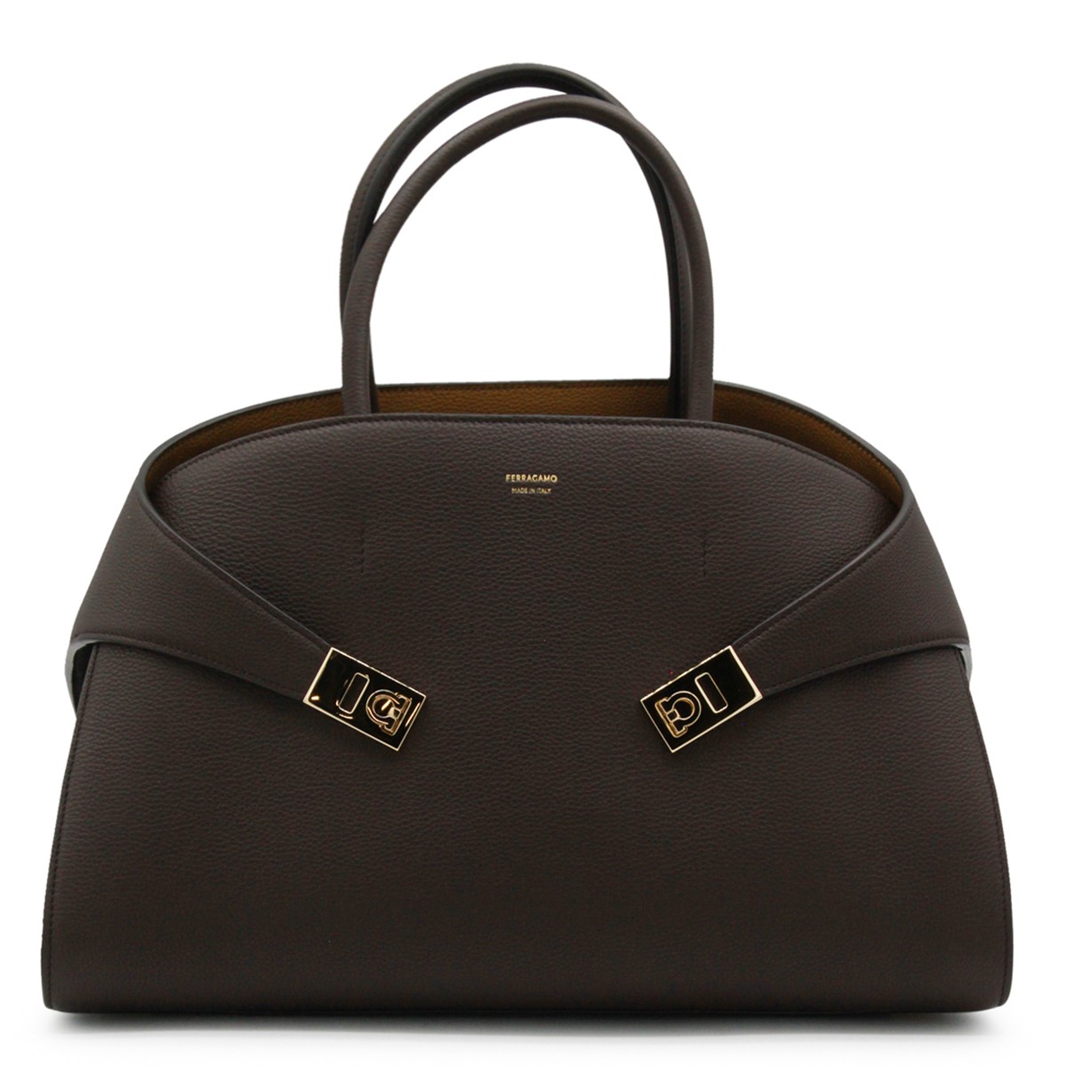 BROWN LEATHER HUG TH M TOP HANDLE BAG