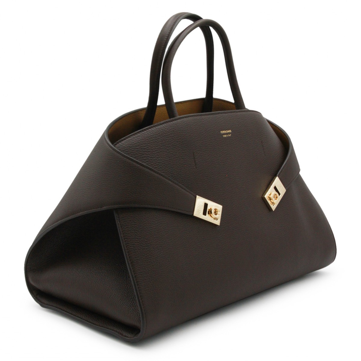 BROWN LEATHER HUG TH M TOP HANDLE BAG
