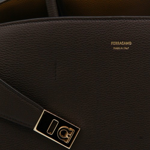 BROWN LEATHER HUG TH M TOP HANDLE BAG