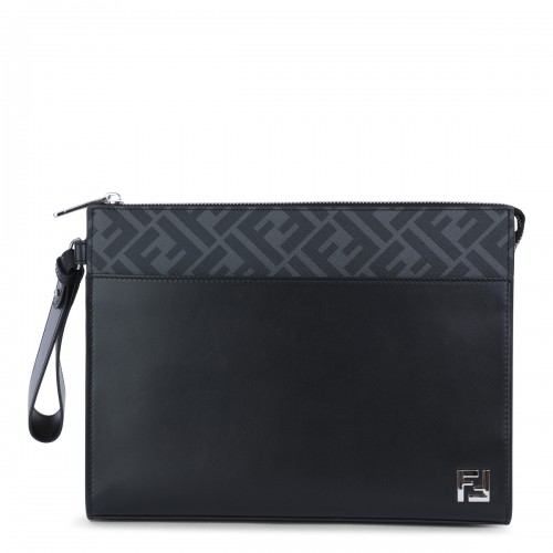 BLACK LEATHER SQUARED FF POUCH