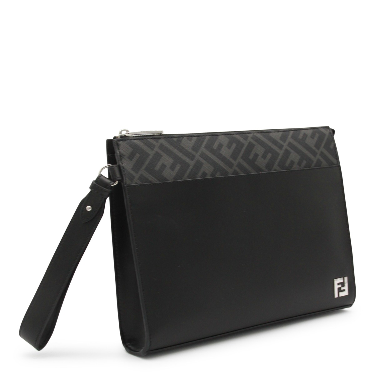 BLACK LEATHER SQUARED FF POUCH