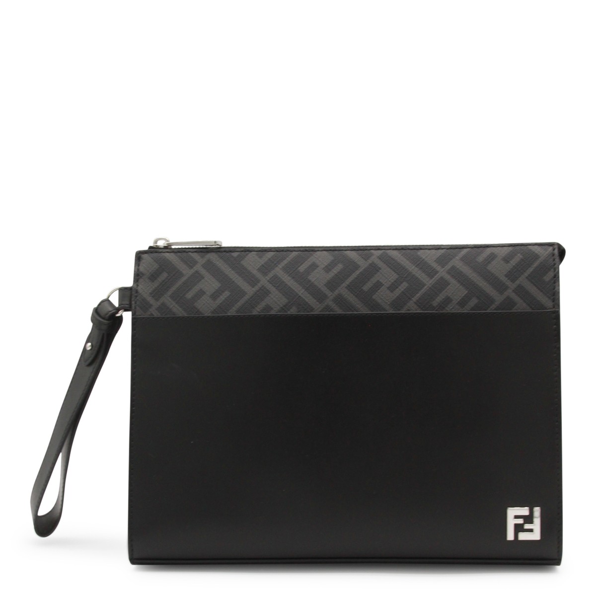 BLACK LEATHER SQUARED FF POUCH