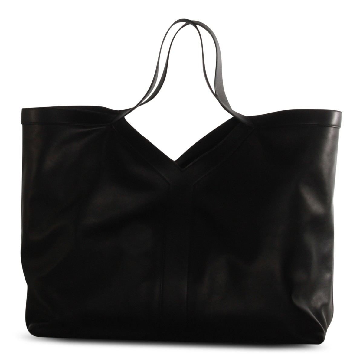 BLACK LEATHER Y MAXI TOP HANDLE BAG