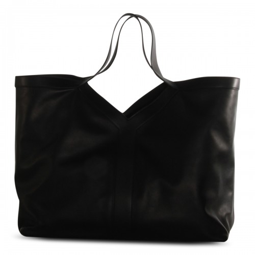 BLACK LEATHER Y MAXI TOP HANDLE BAG