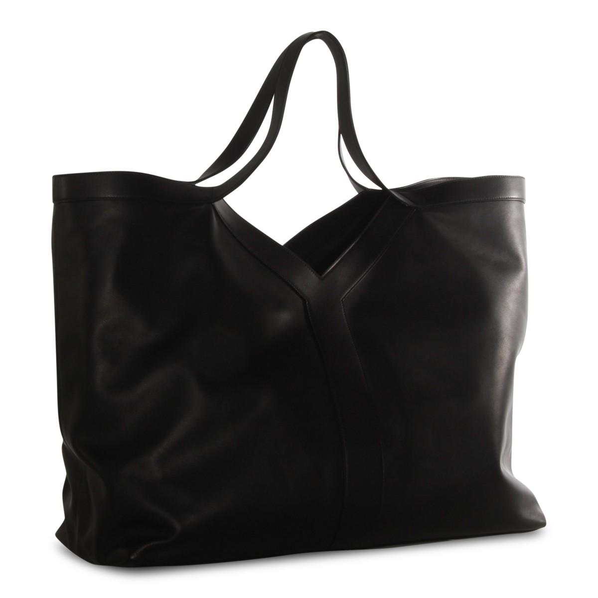 BLACK LEATHER Y MAXI TOP HANDLE BAG