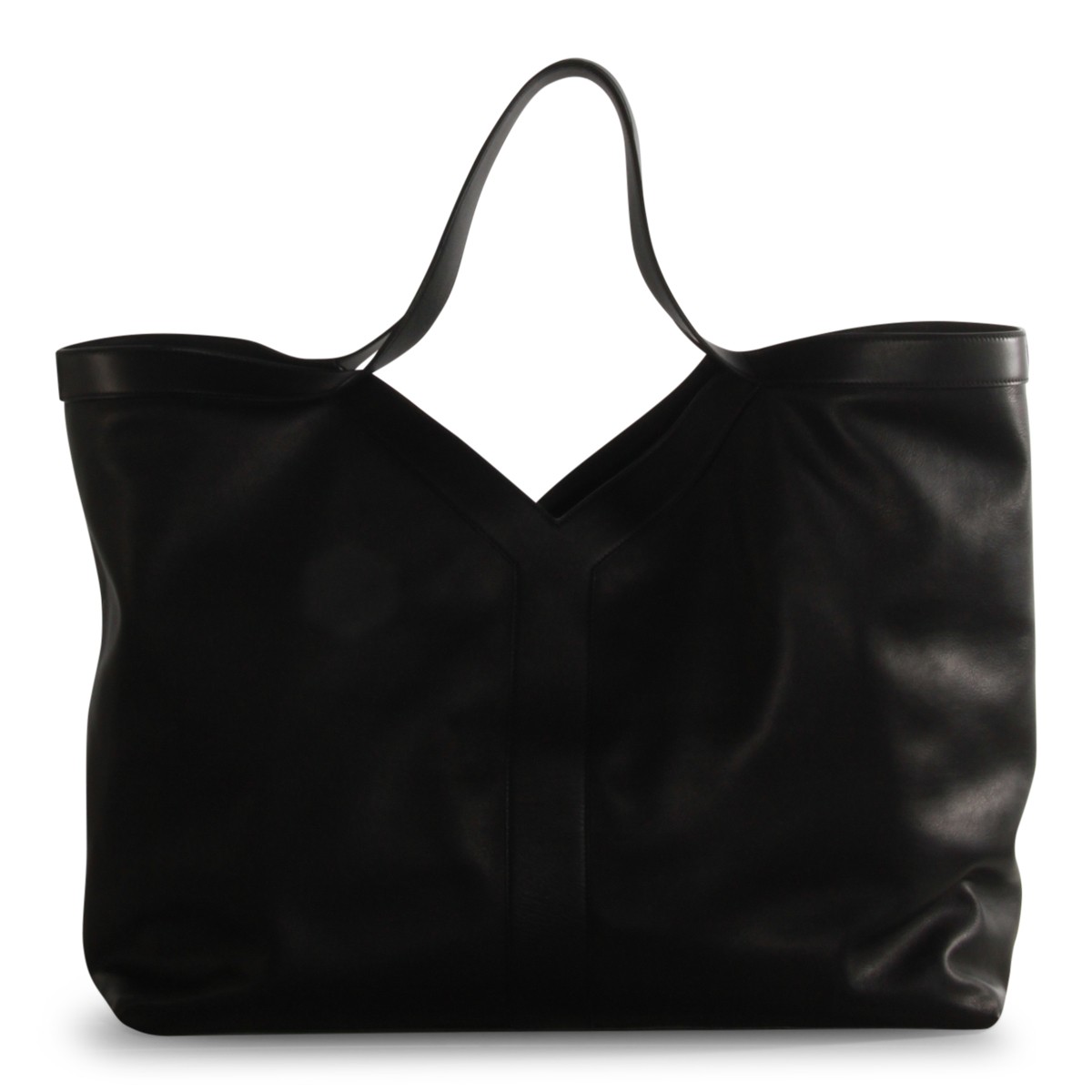 BLACK LEATHER Y MAXI TOP HANDLE BAG