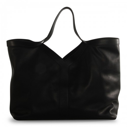 BLACK LEATHER Y MAXI TOP HANDLE BAG
