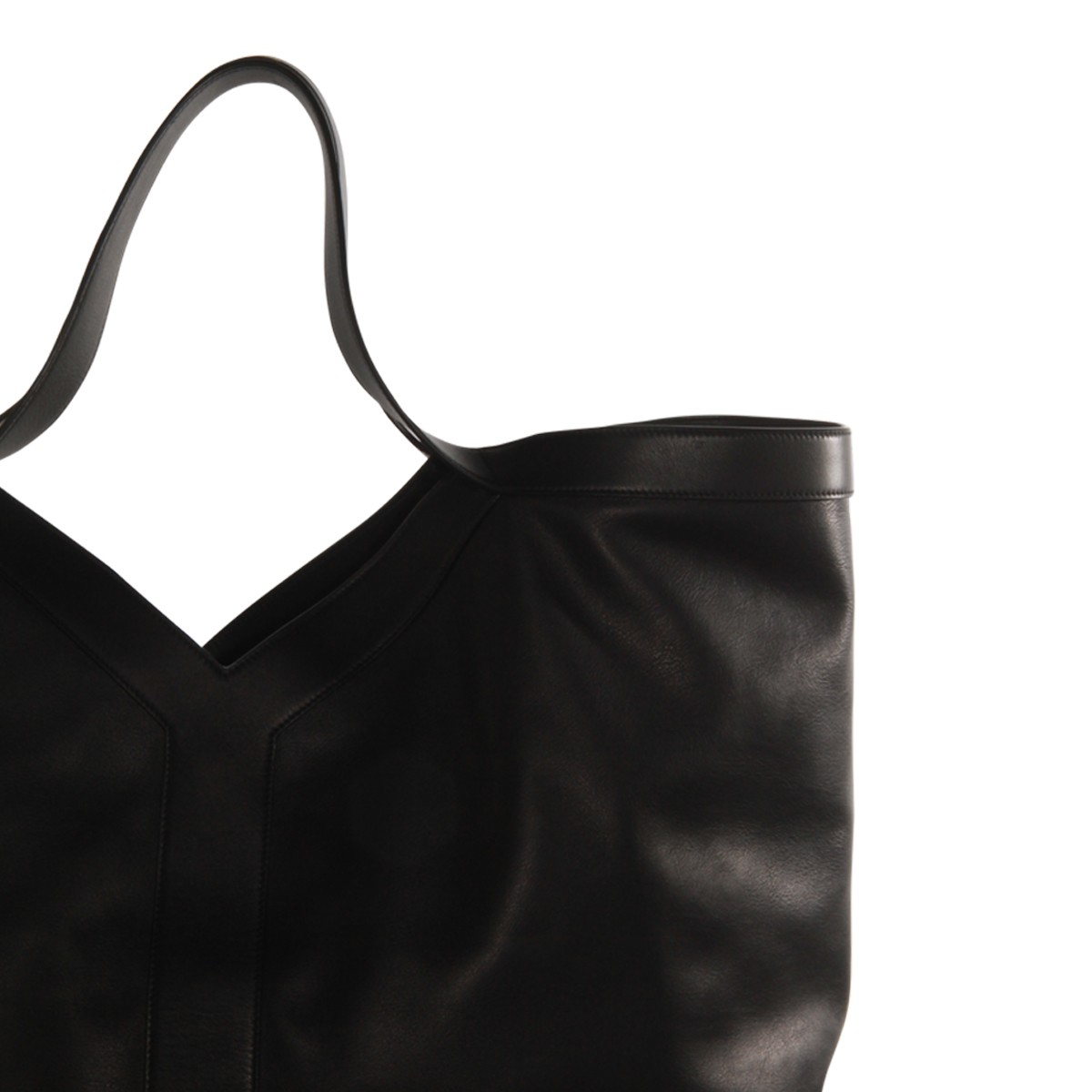 BLACK LEATHER Y MAXI TOP HANDLE BAG