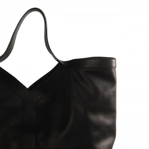 BLACK LEATHER Y MAXI TOP HANDLE BAG