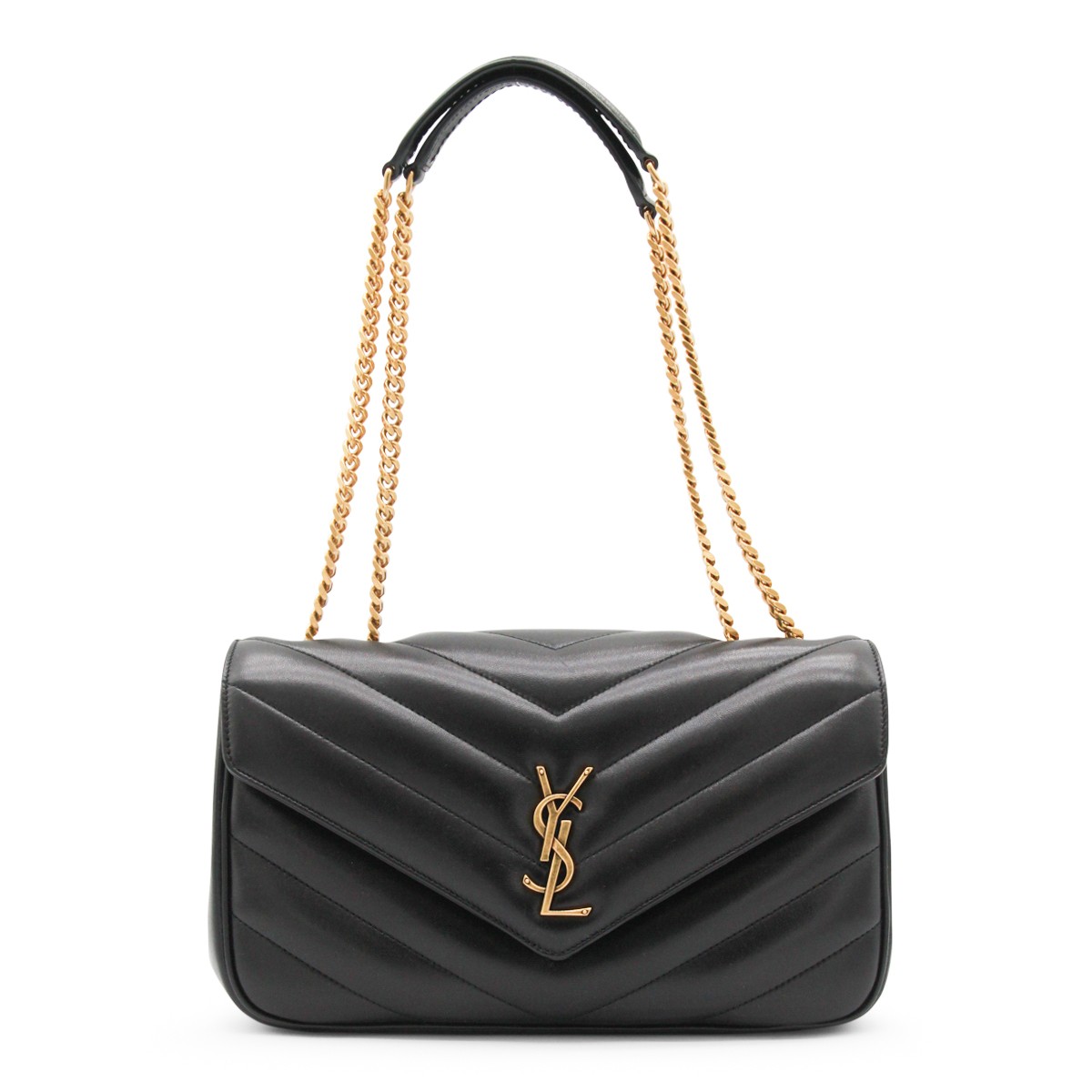 BLACK LEATHER LOULOU TOP HANDLE BAG
