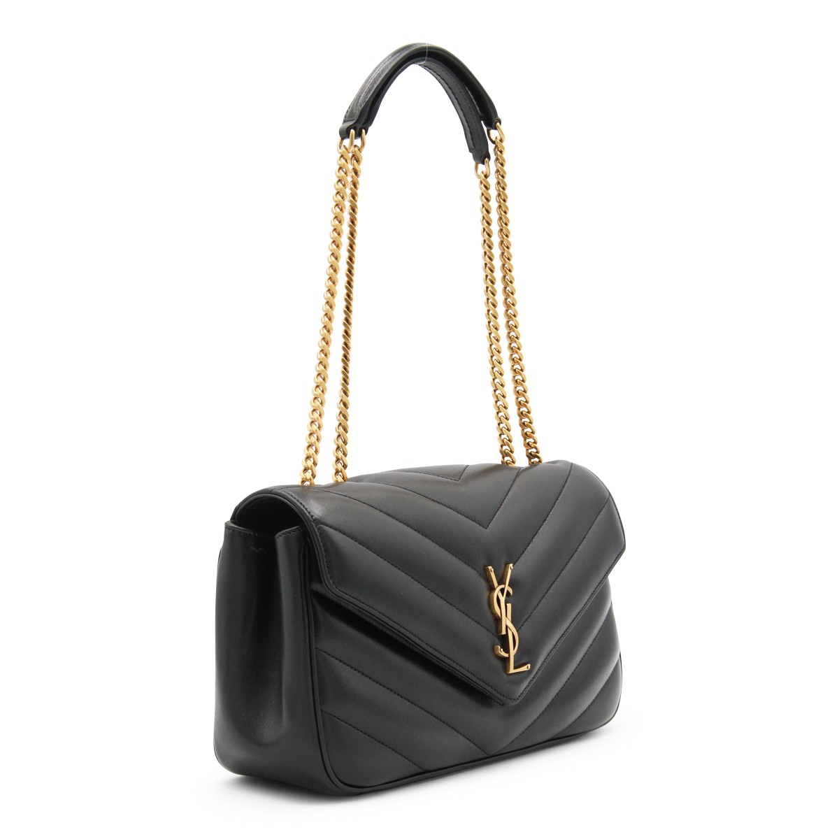 BLACK LEATHER LOULOU TOP HANDLE BAG