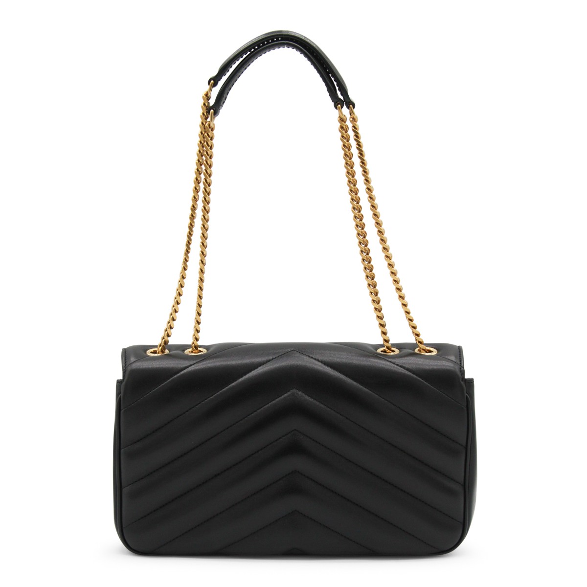 BLACK LEATHER LOULOU TOP HANDLE BAG