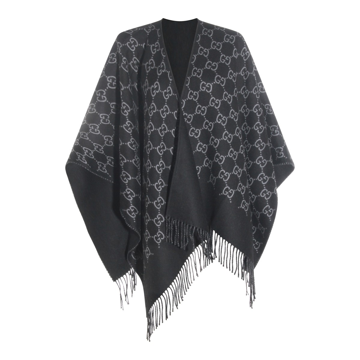 BLACK AND GREY WOOL CAPE