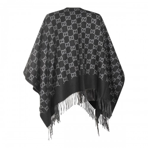 BLACK AND GREY WOOL CAPE