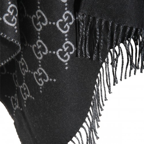BLACK AND GREY WOOL CAPE