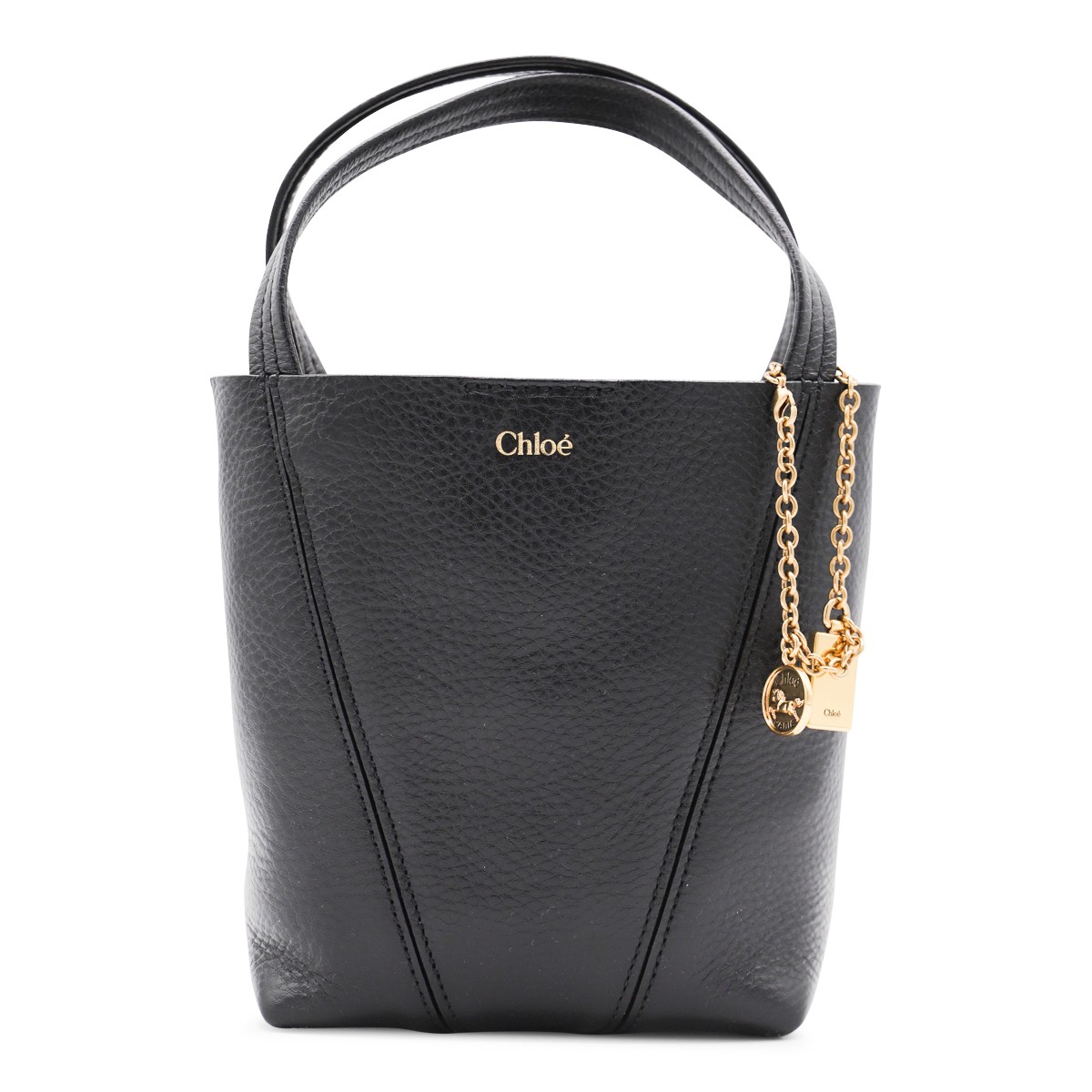 BLACK LEATHER SPIN TOTE
