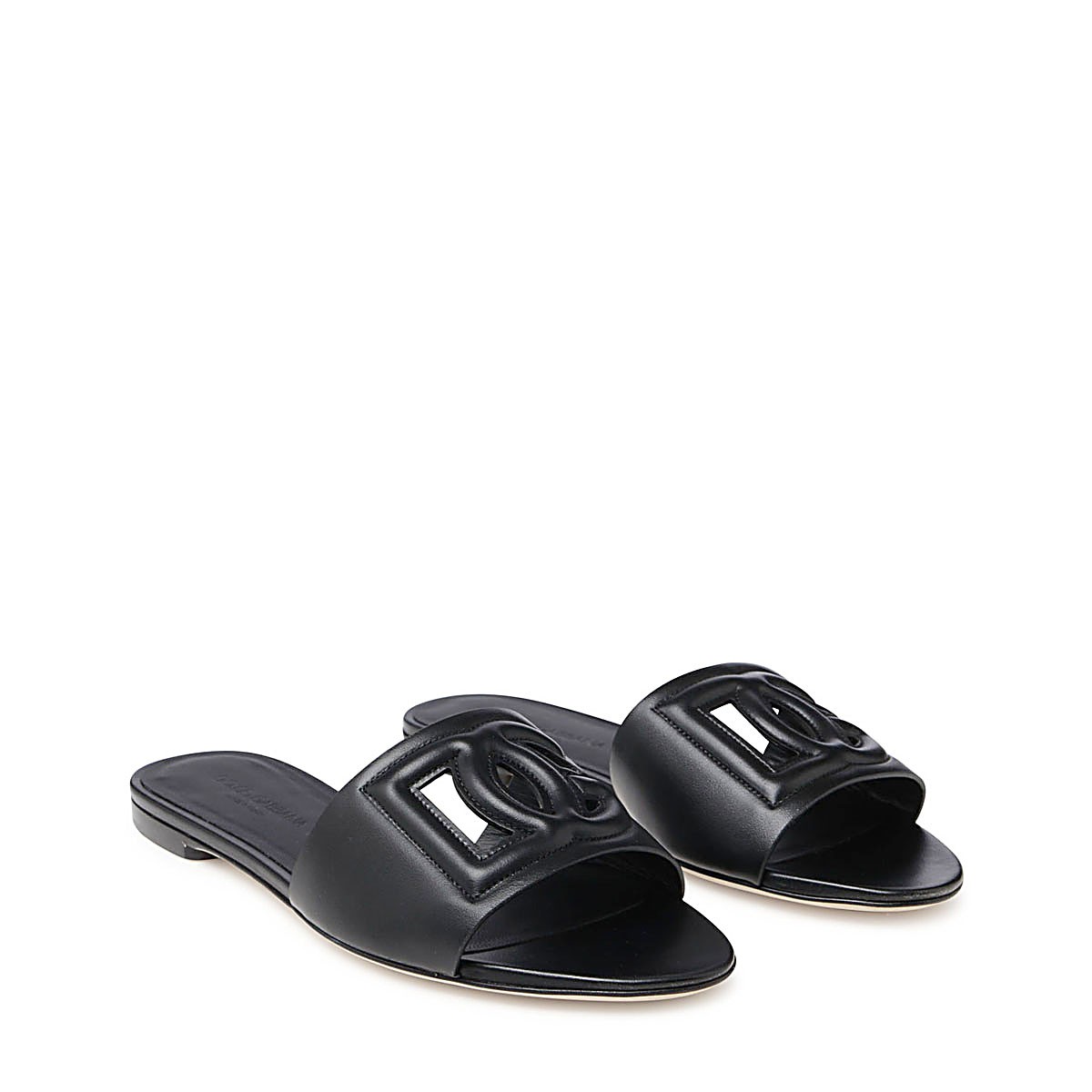 BLACK LEATHER DG MILLENNIALS SLIDES BLACK LEATHER DG MILLENNIALS SLIDES