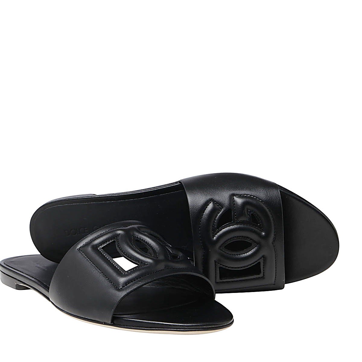 BLACK LEATHER DG MILLENNIALS SLIDES BLACK LEATHER DG MILLENNIALS SLIDES