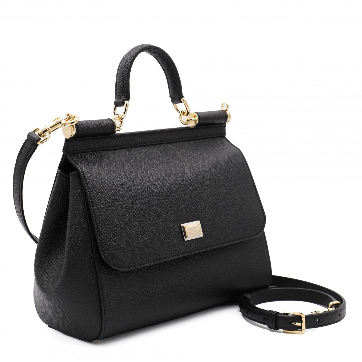 BLACK LEATHER SICILY BIG TOP HANDLE BAG