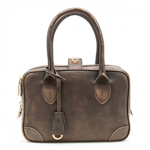 BROWN LEATHER TOP HANDLE BAG